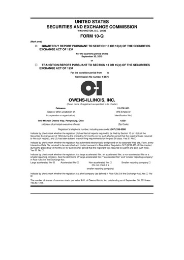 Thumbnail O-I Glass
 10-Q Quarterly Report FY2015 
