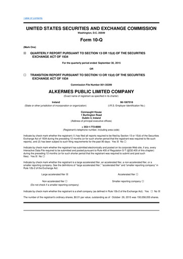 Thumbnail Alkermes 10-Q Quarterly Report FY2015 