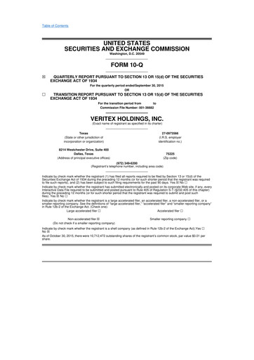 Thumbnail Veritex Holdings
 10-Q Quarterly Report FY2015 