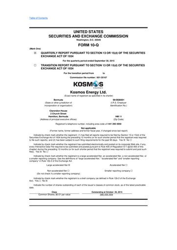Thumbnail Kosmos Energy 10-Q Quarterly Report FY2015 