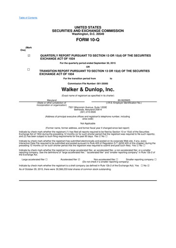 Thumbnail Walker & Dunlop

 10-Q Quarterly Report FY2015 