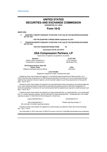 Thumbnail USA Compression Partners
 10-Q Quarterly Report FY2015 