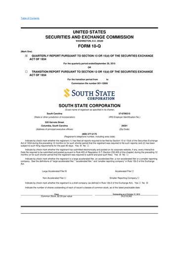 Miniature South State Corp 10-Q Rapport trimestriel 2015 