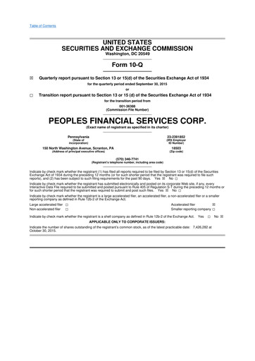Vorschaubild Peoples Financial Services 10-Q Quartalsbericht 2015 