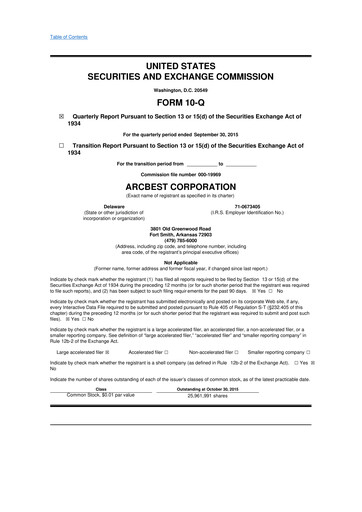 Thumbnail ArcBest 10-Q Quarterly Report FY2015 