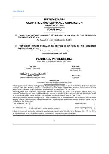 Thumbnail Farmland Partners
 10-Q Quarterly Report FY2015 