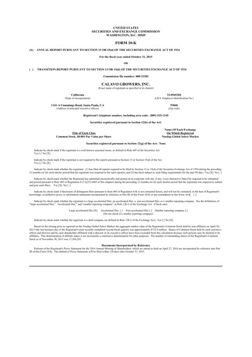 Thumbnail Calavo Growers
 10-K Annual Report 2015