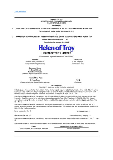 Vorschaubild Helen of Troy 10-Q Quartalsbericht 2016 