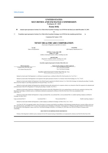 Thumbnail Tenet Healthcare 10-K Annual Report 2015