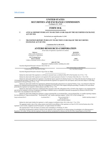 Thumbnail Antero Resources
 10-K Annual Report 2015