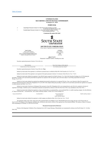 Thumbnail South State Corp 10-K Annual Report 2015