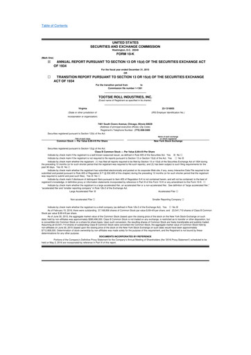 Miniature Tootsie Roll Industries
 10-K Rapport annuel 2015