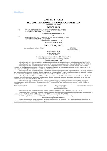 Thumbnail SkyWest 10-K Annual Report 2015