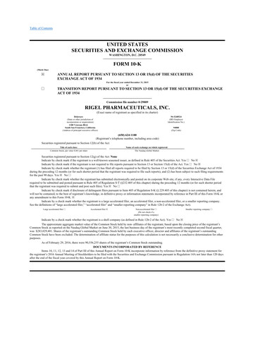 Thumbnail Rigel Pharmaceuticals 10-K Annual Report 2015