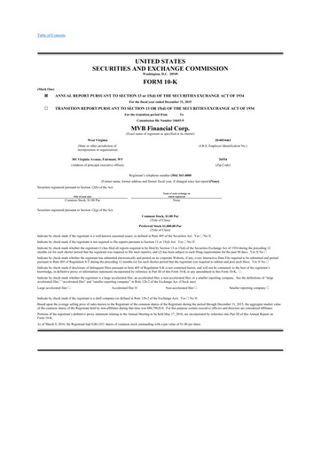 Thumbnail MVB Financial 10-K Annual Report 2015