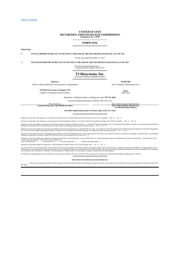 Thumbnail T2 Biosystems
 10-K Annual Report 2015