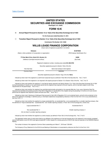 Thumbnail Willis Lease Finance Corporation 10-K Annual Report 2015