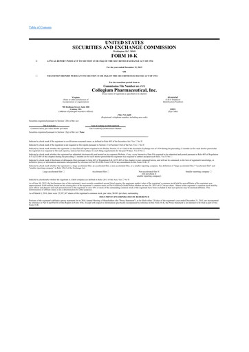 Thumbnail Collegium Pharmaceutical
 10-K Annual Report 2015