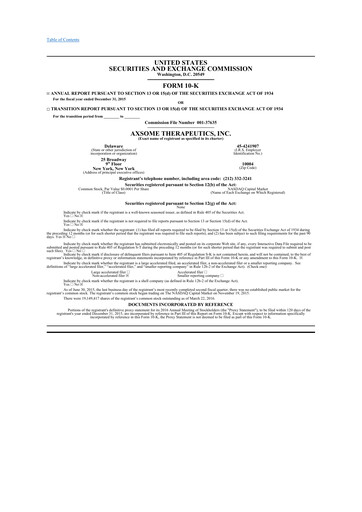 Thumbnail Axsome Therapeutics
 10-K Annual Report 