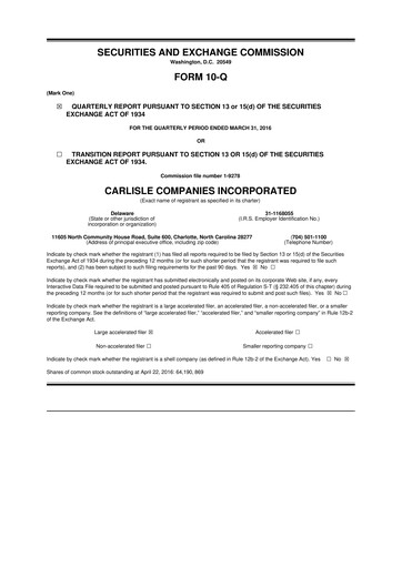 Thumbnail Carlisle Companies
 10-Q Quarterly Report FY2016 