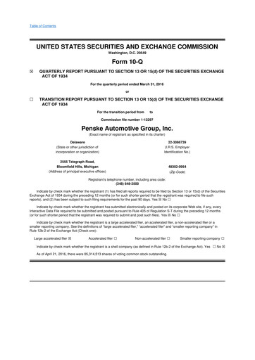 Thumbnail Penske Automotive Group 10-Q Quarterly Report FY2016 