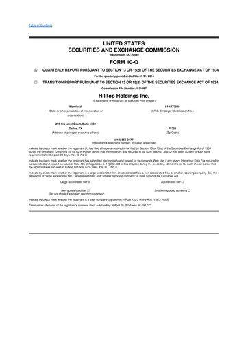 Miniature Hilltop Holdings 10-Q Rapport trimestriel 2016 