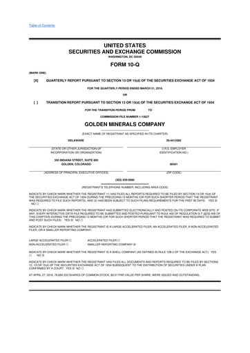 Miniature Golden Minerals
 10-Q Rapport trimestriel 2016 