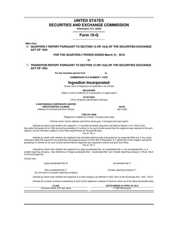 Thumbnail Ingredion 10-Q Quarterly Report FY2016 