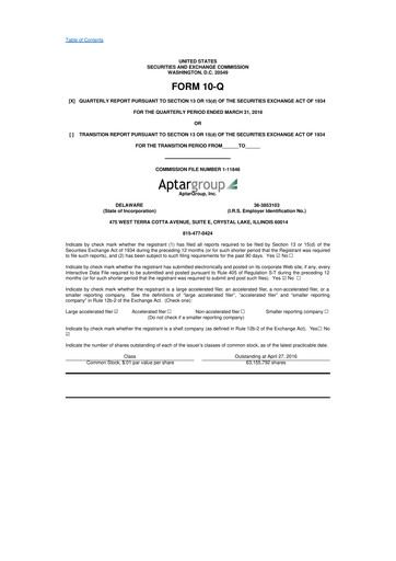 Miniature AptarGroup 10-Q Rapport trimestriel 2016 