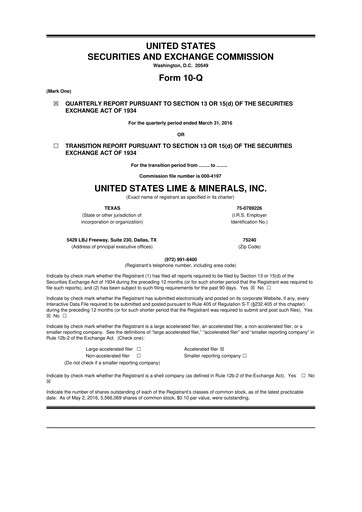 Thumbnail United States Lime & Minerals  10-Q Quarterly Report FY2016 