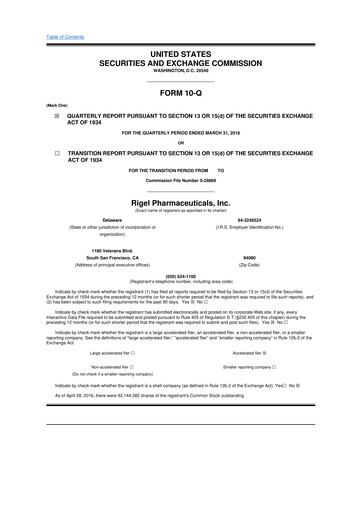 Thumbnail Rigel Pharmaceuticals 10-Q Quarterly Report FY2016 