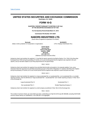 Miniature Nabors Industries
 10-Q Rapport trimestriel 2016 