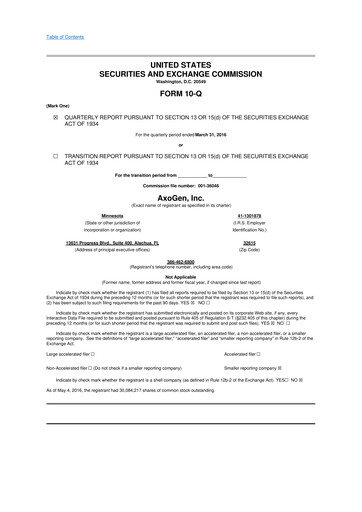 Thumbnail Axogen 10-Q Quarterly Report FY2016 