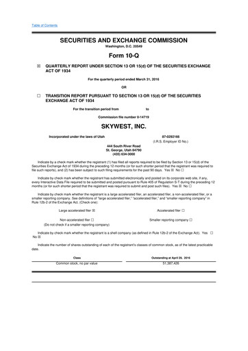 Thumbnail SkyWest 10-Q Quarterly Report FY2016 