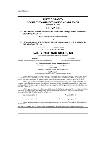 Miniature Safety Insurance
 10-Q Rapport trimestriel 2016 