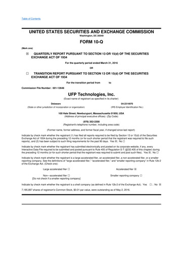 Thumbnail UFP Technologies
 10-Q Quarterly Report FY2016 
