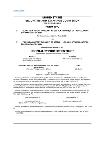 Thumbnail Service Properties Trust 10-Q Quarterly Report FY2016 