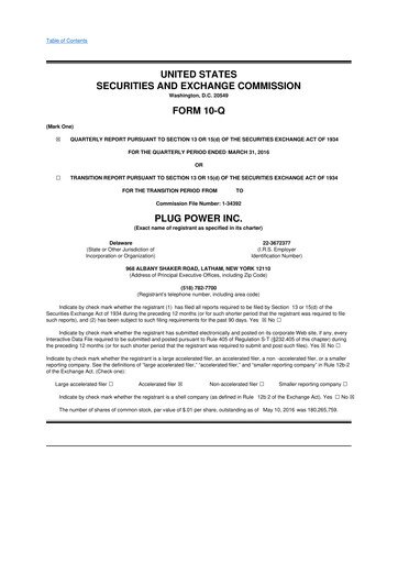 Thumbnail Plug Power 10-Q Quarterly Report FY2016 