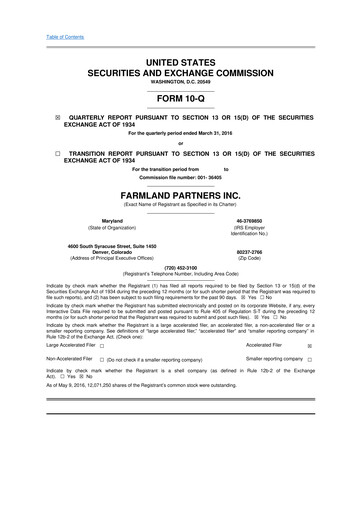 Thumbnail Farmland Partners
 10-Q Quarterly Report FY2016 