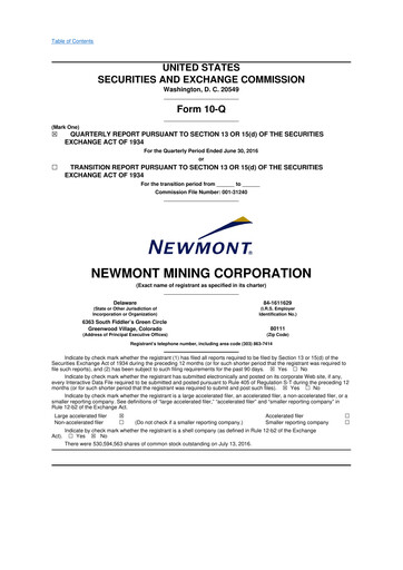 Thumbnail Newmont 10-Q Quarterly Report FY2016 