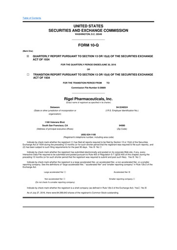 Thumbnail Rigel Pharmaceuticals 10-Q Quarterly Report FY2016 