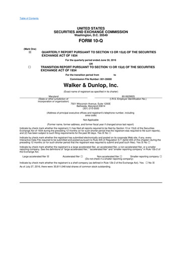 Thumbnail Walker & Dunlop

 10-Q Quarterly Report FY2016 
