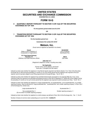 Thumbnail Matson 10-Q Quarterly Report FY2016 
