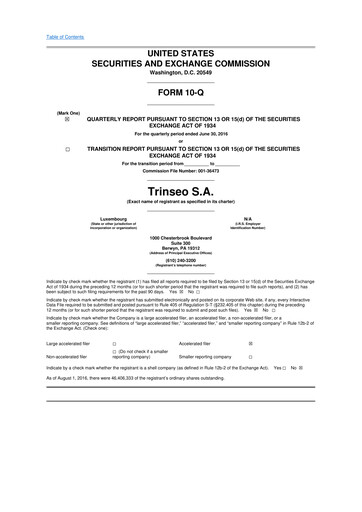 Miniature Trinseo 10-Q Rapport trimestriel 2016 