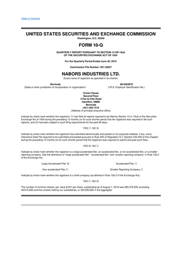 Miniature Nabors Industries
 10-Q Rapport trimestriel 2016 