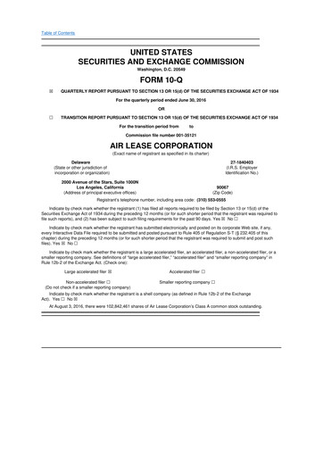 Thumbnail Air Lease Corporation
 10-Q Quarterly Report FY2016 
