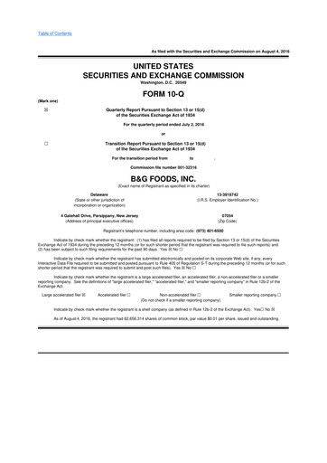 Vorschaubild B&G Foods

 10-Q Quartalsbericht 2016 