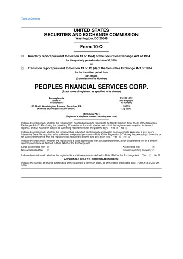 Vorschaubild Peoples Financial Services 10-Q Quartalsbericht 2016 