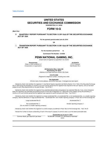 Thumbnail PENN Entertainment
 10-Q Quarterly Report FY2016 