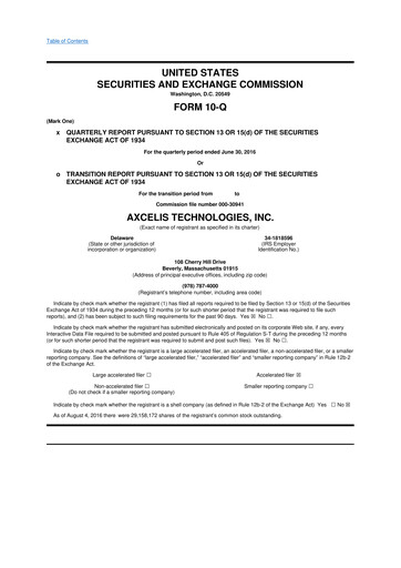 Miniature Axcelis Technologies
 10-Q Rapport trimestriel  